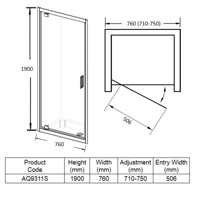 Aquadart Venturi Pivot Shower Door Mm Aq S