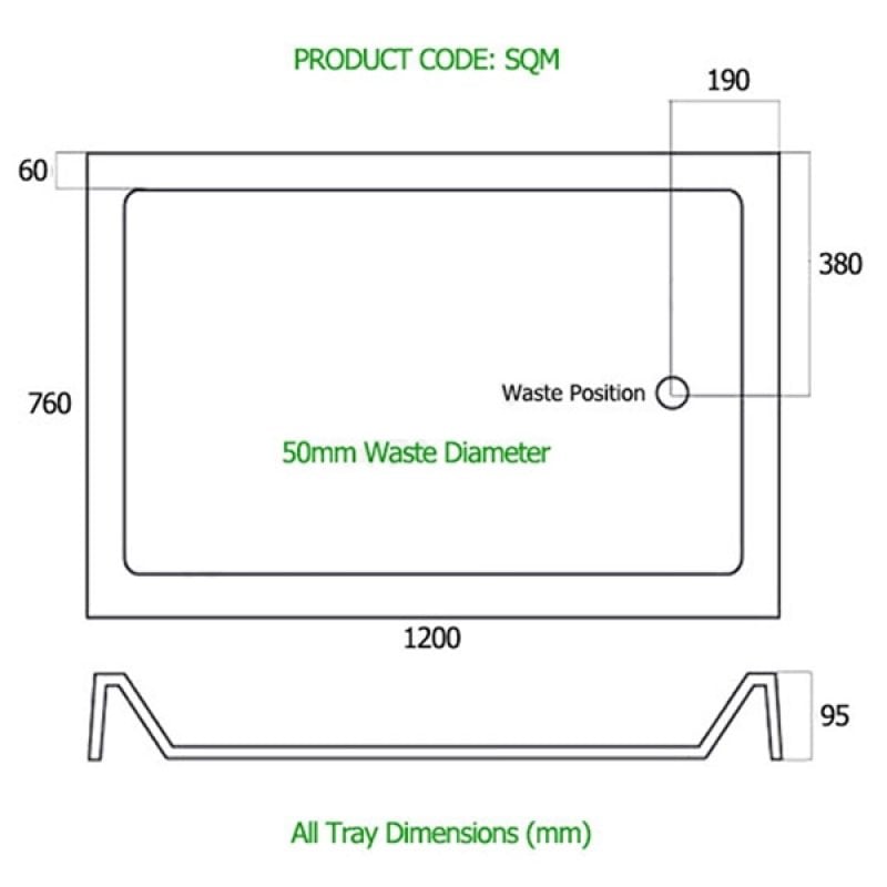 MX Classic Rectangular Shower Tray 1200mm X 760mm SQM