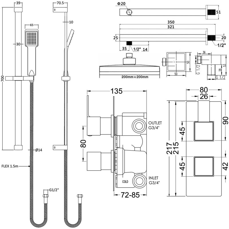 Nuie Sanford Concealed Shower Sbs Tw Outlet Chrome