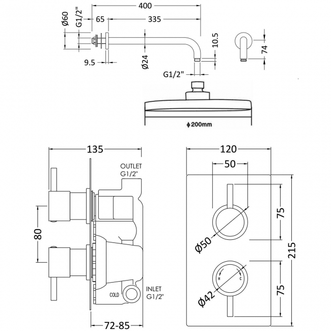 Nuie Twin Concealed Shower Sbr Tw Outlet Chrome