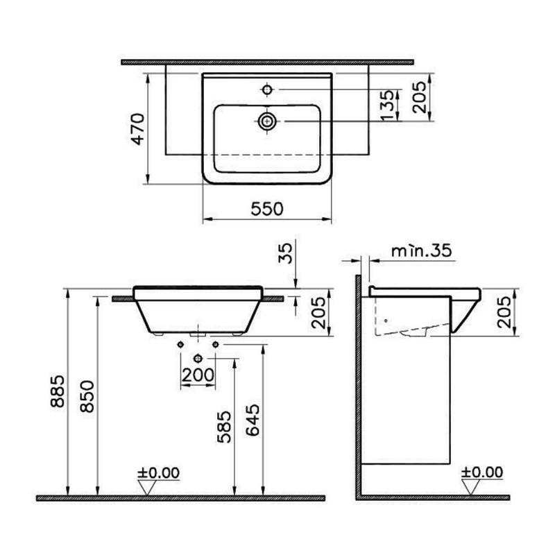 Vitra S50 Semi Recessed Basin 5598B003 0001 550mm 1TH