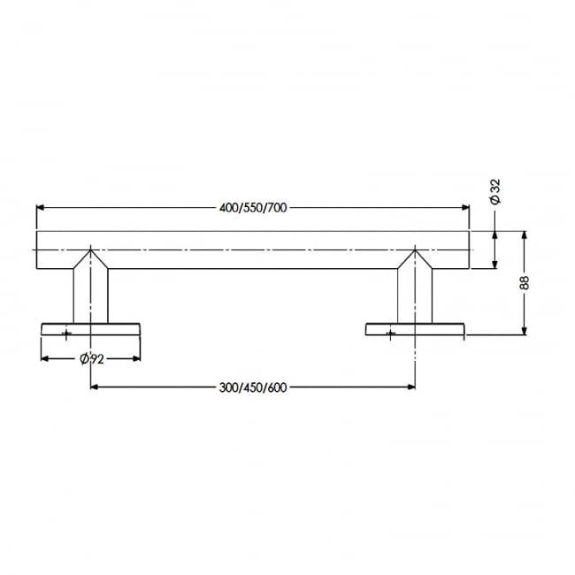 AKW 1200 Series Straight Grab Rail 300mm Length - Matt Black Stainless Steel