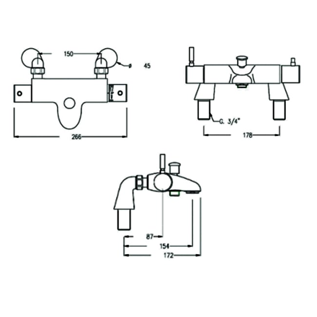 AKW Civetta Lever Thermostatic Bath Shower Mixer Tap Pillar Mounted - Chrome