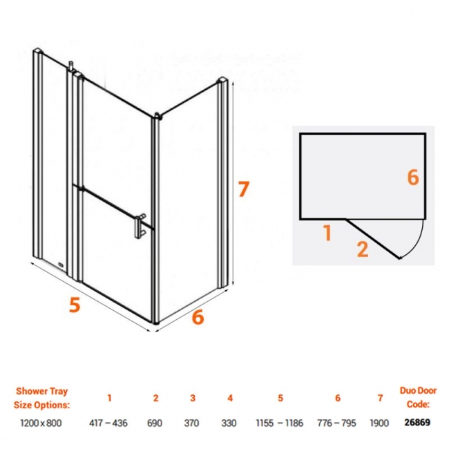 AKW Larenco Duo Inline Hinged Door Shower Enclosure 1200mm x 800mm - 6mm Glass