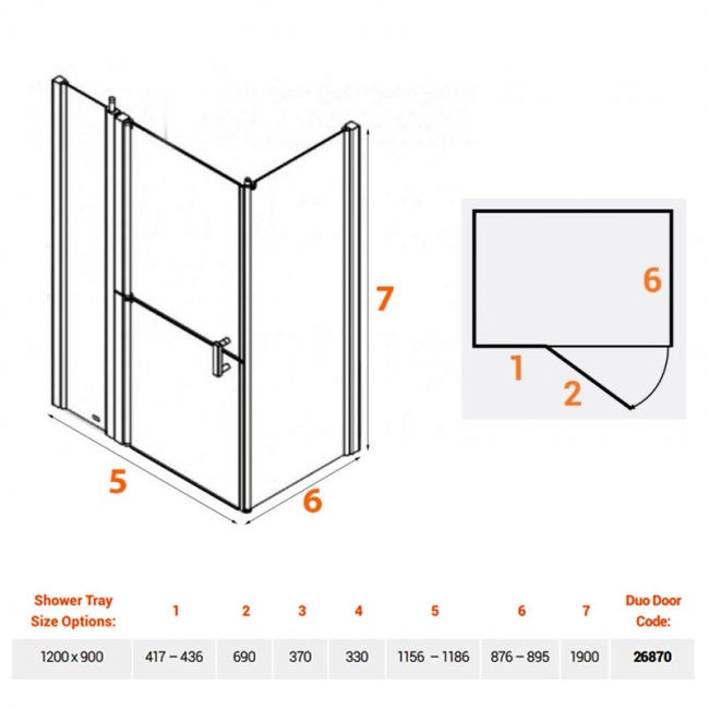 AKW Larenco Duo Inline Hinged Door Shower Enclosure 1200mm x 900mm - 6mm Glass