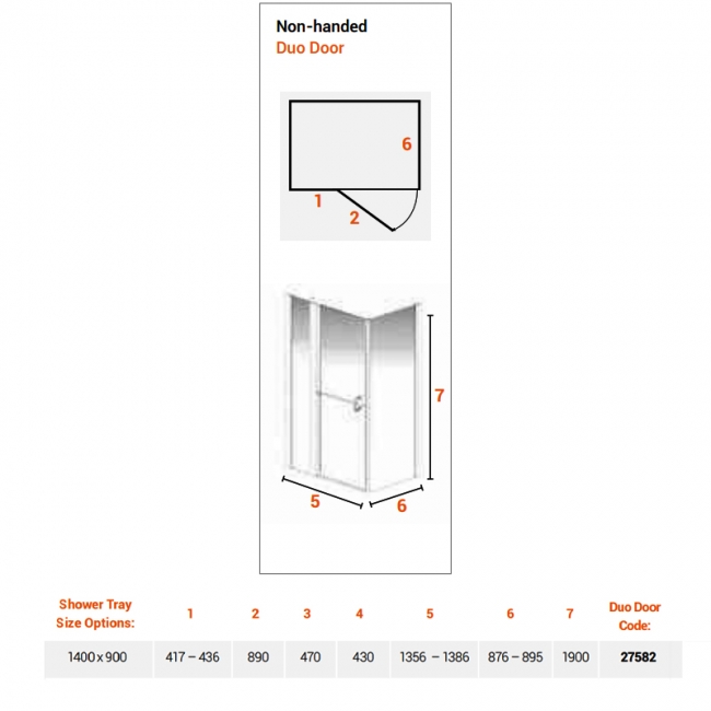 AKW Larenco Duo Inline Hinged Door Shower Enclosure 1400mm x 900mm - 6mm Glass
