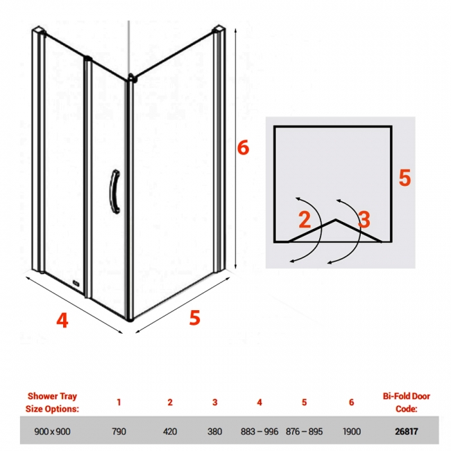 AKW Larenco Hinged Bi-Fold Door Square Shower Enclosure 900mm x 900mm - 6mm Glass