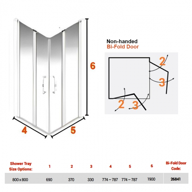 AKW Larenco Hinged Bi-Fold Corner Entry Shower Enclosure 800mm x 800mm - 6mm Glass