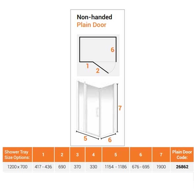 AKW Larenco Inline Hinged Door Shower Enclosure 1200mm x 700mm - 6mm Glass