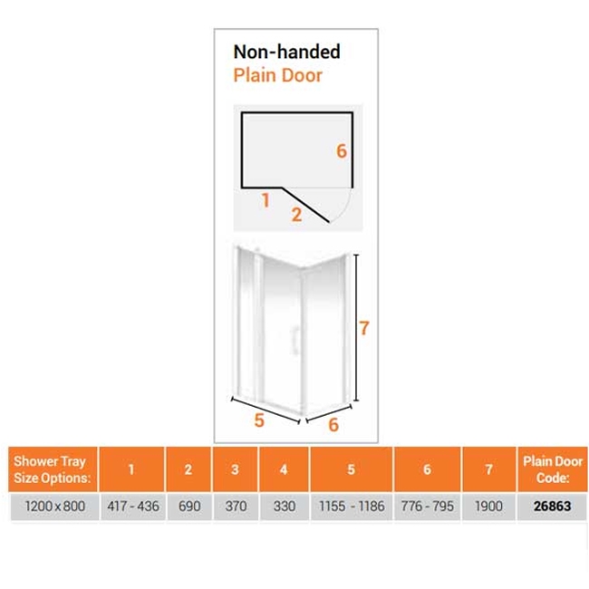 AKW Larenco Inline Hinged Door Shower Enclosure 1200mm x 800mm - 6mm Glass