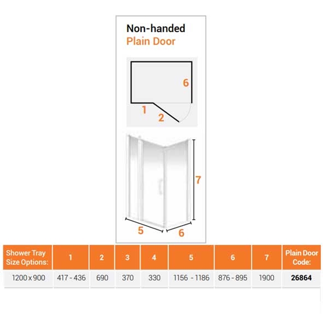 AKW Larenco Inline Hinged Door Shower Enclosure 1200mm x 900mm - 6mm Glass