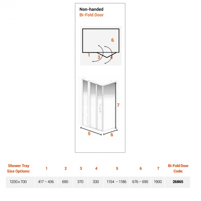 AKW Larenco Inline Hinged Bi-Fold Door Shower Enclosure 1200mm x 700mm - 6mm Glass