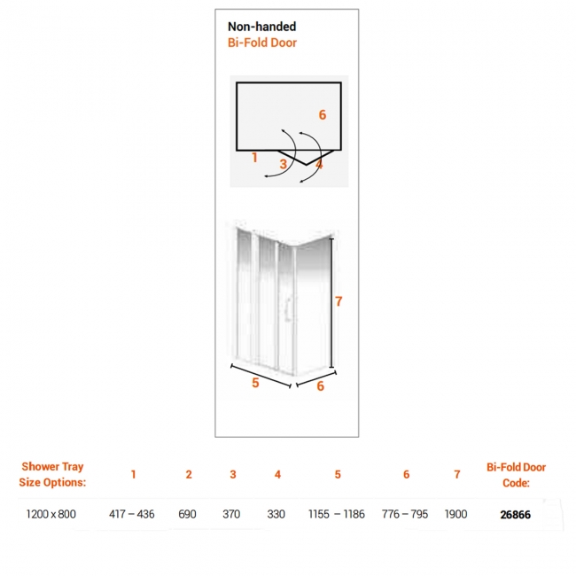 AKW Larenco Inline Hinged Bi-Fold Door Shower Enclosure 1200mm x 800mm - 6mm Glass
