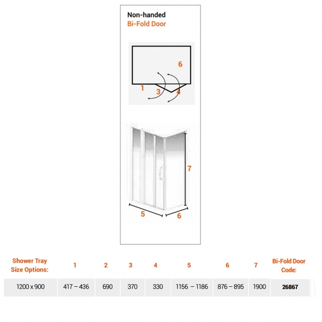 AKW Larenco Inline Hinged Bi-Fold Door Shower Enclosure 1200mm x 900mm - 6mm Glass