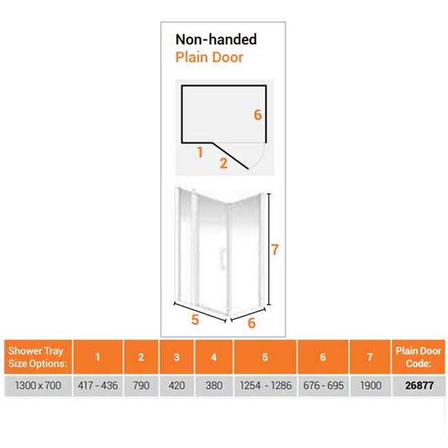 AKW Larenco Inline Hinged Door Shower Enclosure 1300mm x 700mm - 6mm Glass