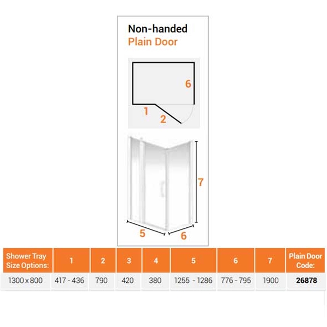 AKW Larenco Inline Hinged Door Shower Enclosure 1300mm x 800mm - 6mm Glass