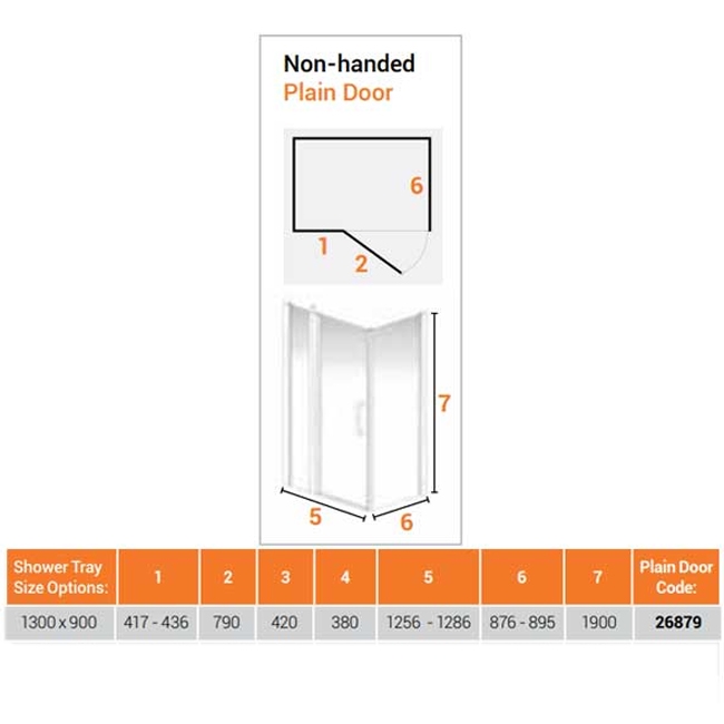 AKW Larenco Inline Hinged Door Shower Enclosure 1300mm x 900mm - 6mm Glass