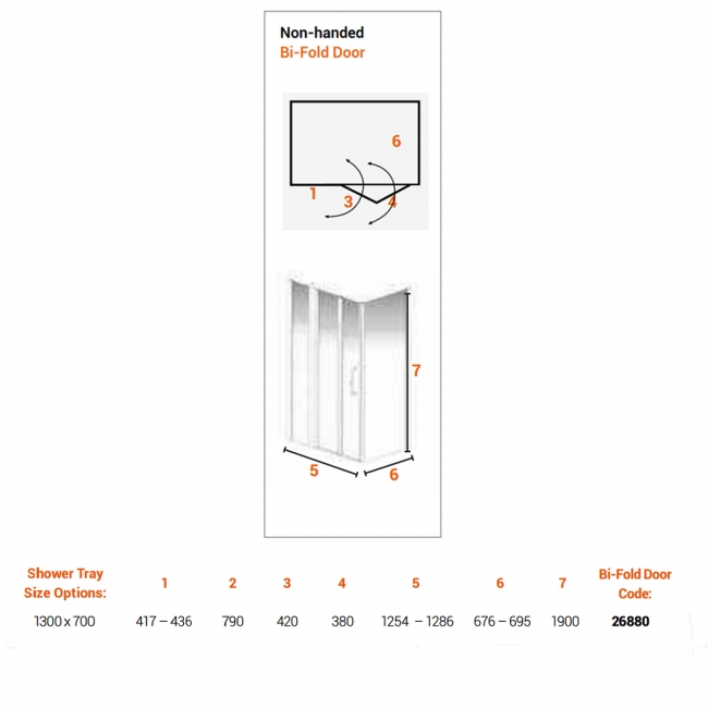 AKW Larenco Inline Hinged Bi-Fold Door Shower Enclosure 1300mm x 700mm - 6mm Glass