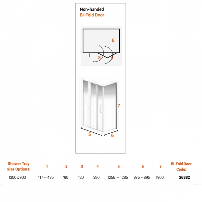 AKW Larenco Inline Hinged Bi-Fold Door Shower Enclosure 1300mm x 900mm - 6mm Glass
