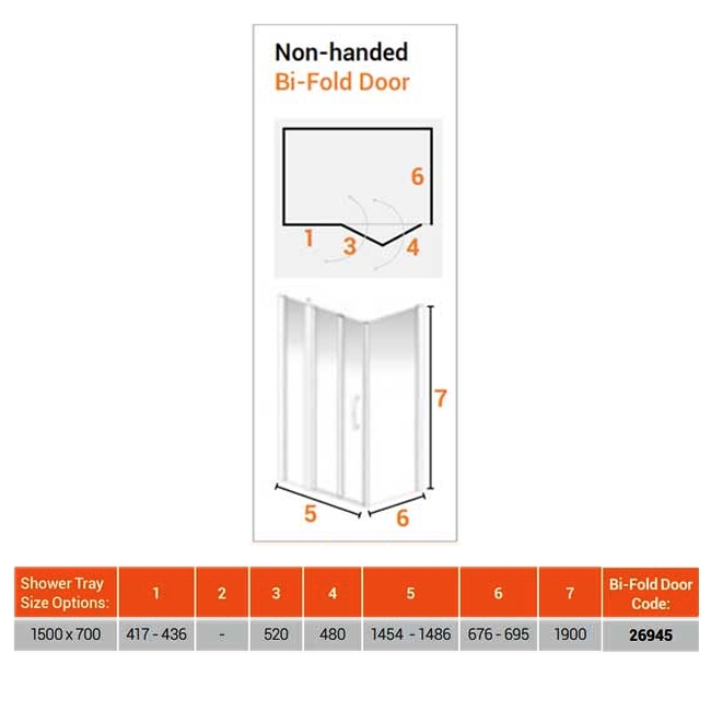 AKW Larenco Inline Hinged Bi-Fold Door Shower Enclosure 1500mm x 700mm - 6mm Glass