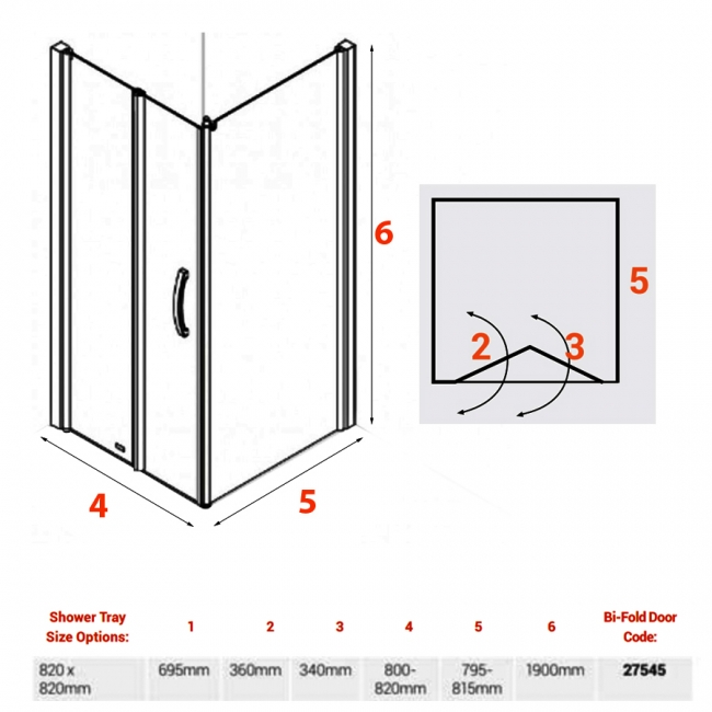 AKW Larenco Hinged Bi-Fold Door Square Shower Enclosure 820mm x 820mm - 6mm Glass