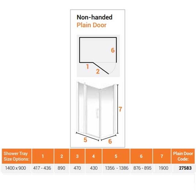 AKW Larenco Inline Hinged Door Shower Enclosure 1400mm x 900mm - 6mm Glass