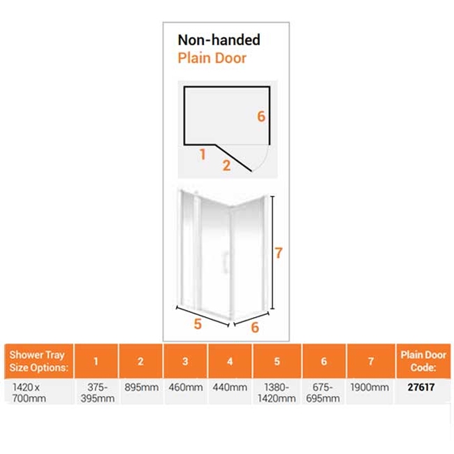 AKW Larenco Inline Hinged Door Shower Enclosure 1420mm x 700mm - 6mm Glass