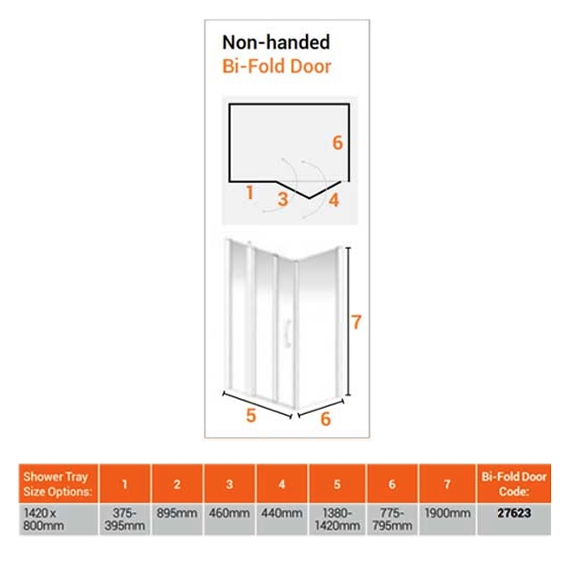 AKW Larenco Inline Hinged Bi-Fold Door Shower Enclosure 1420mm x 800mm - 6mm Glass