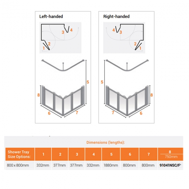 AKW Silverdale Clear Option E 750 Shower Screen 800mm x 800mm