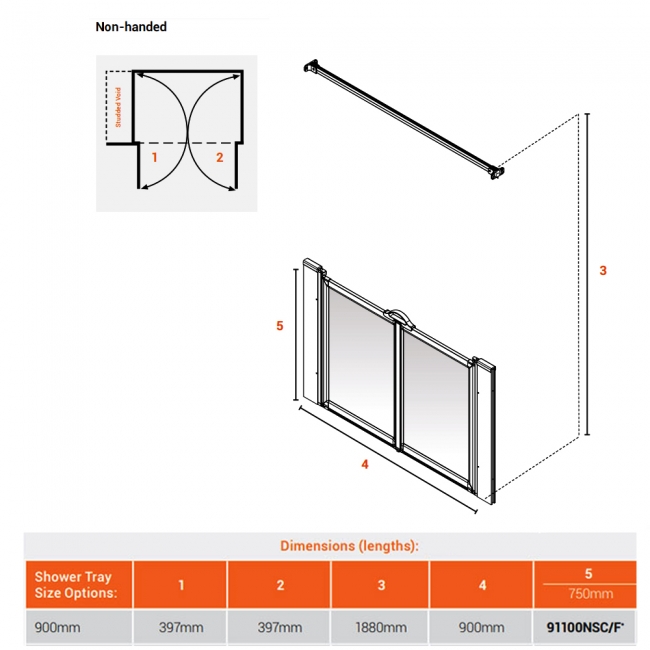 AKW Silverdale Frosted Option M 750 Shower Screen 900mm Wide
