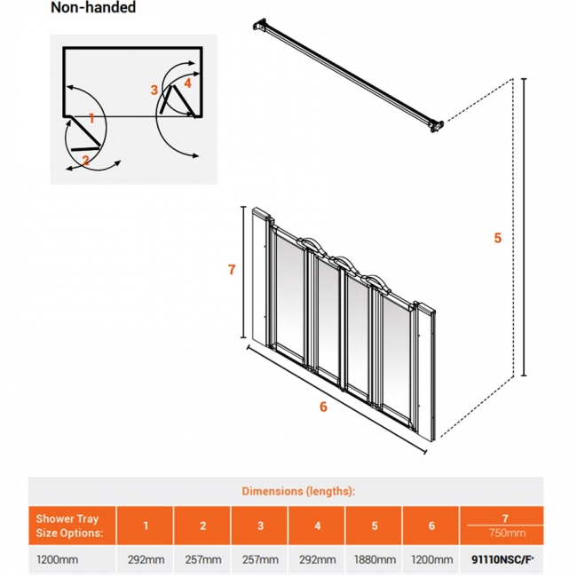 AKW Silverdale Frosted Option N 750 Shower Screen 1200mm Wide
