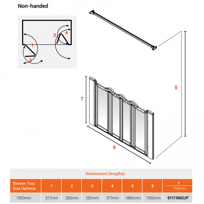 AKW Silverdale Frosted Option N 750 Shower Screen 1300mm Wide