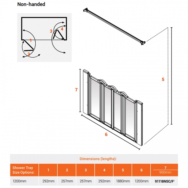 AKW Silverdale Frosted Option N 900 Shower Screen 1200mm Wide
