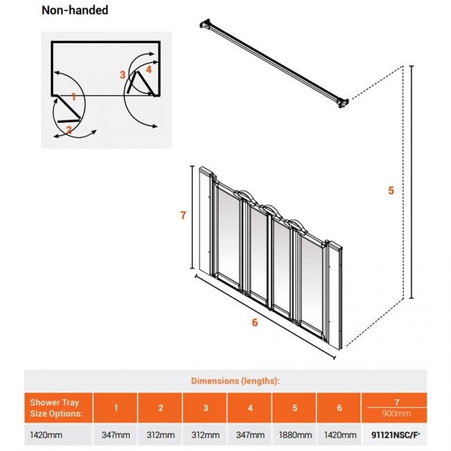 AKW Silverdale Frosted Option N 900 Shower Screen 1420mm Wide