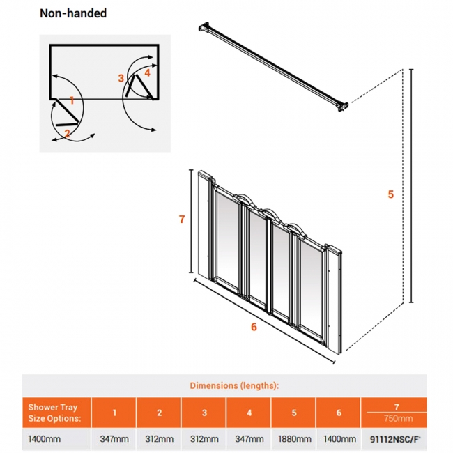 AKW Silverdale Frosted Option NW 750 Wet Floor Shower Screen 1400mm Wide