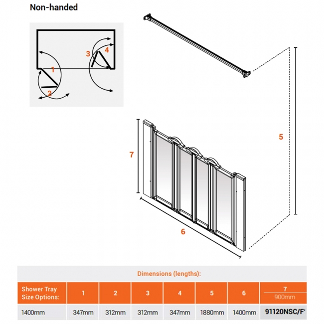 AKW Silverdale Frosted Option NW 900 Wet Floor Shower Screen 1400mm Wide
