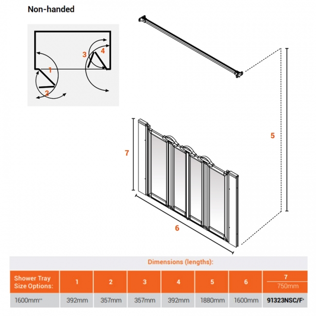 AKW Silverdale Frosted Option NW 750 Wet Floor Shower Screen 1600mm Wide