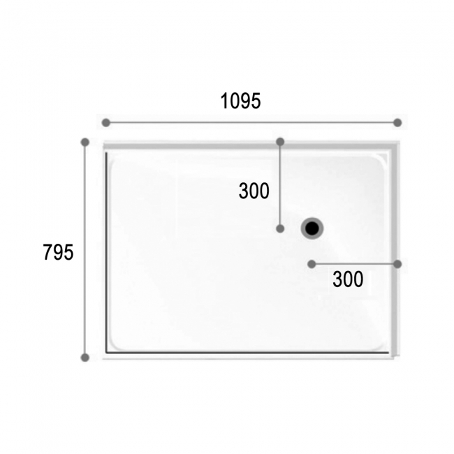 AKW Swift Level Access Rectangular Shower Tray 1095mm x 795mm Left Handed (for Tiled Floors)