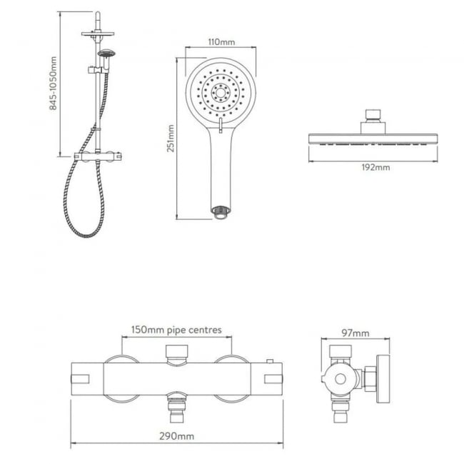 Aqualisa AQ Thermostatic Round Bar Mixer Shower with Fixed Head and Shower Kit - Chrome