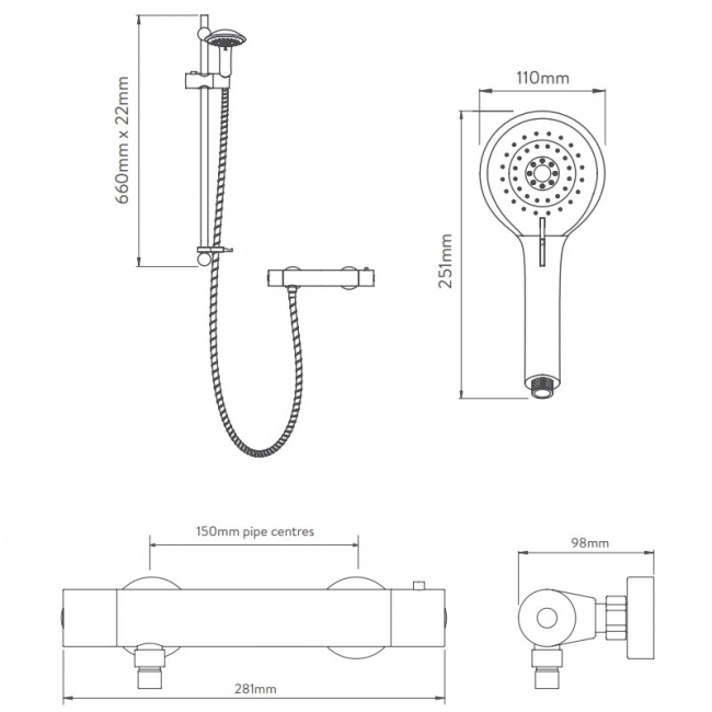 Aqualisa AQ Cool Touch Thermostatic Round Bar Mixer Shower with Shower Kit - Chrome