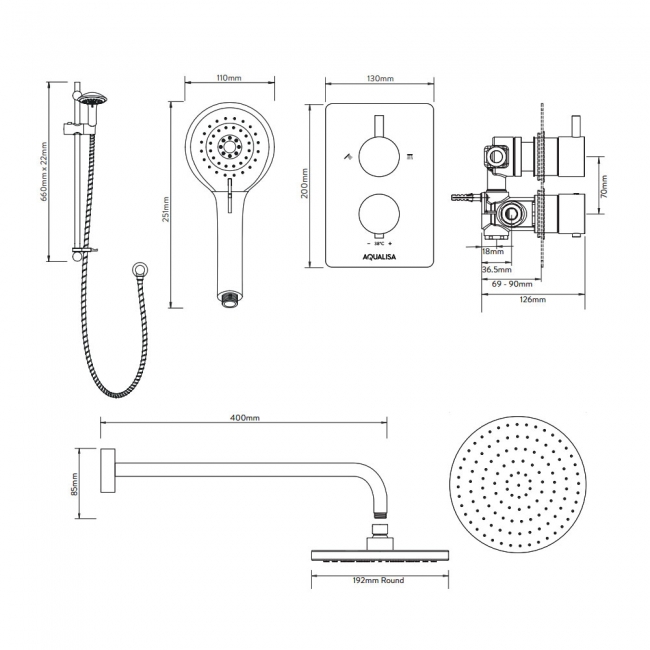 Aqualisa AQ Thermostatic Concealed Round Mixer Shower with Fixed Head and Shower Kit - Chrome