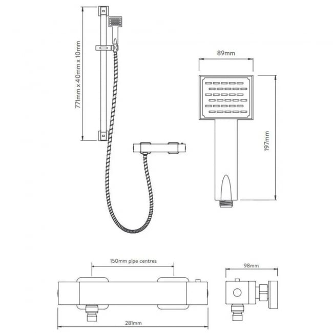 Aqualisa AQ Cool Touch Thermostatic Square Bar Mixer Shower with Shower Kit - Chrome