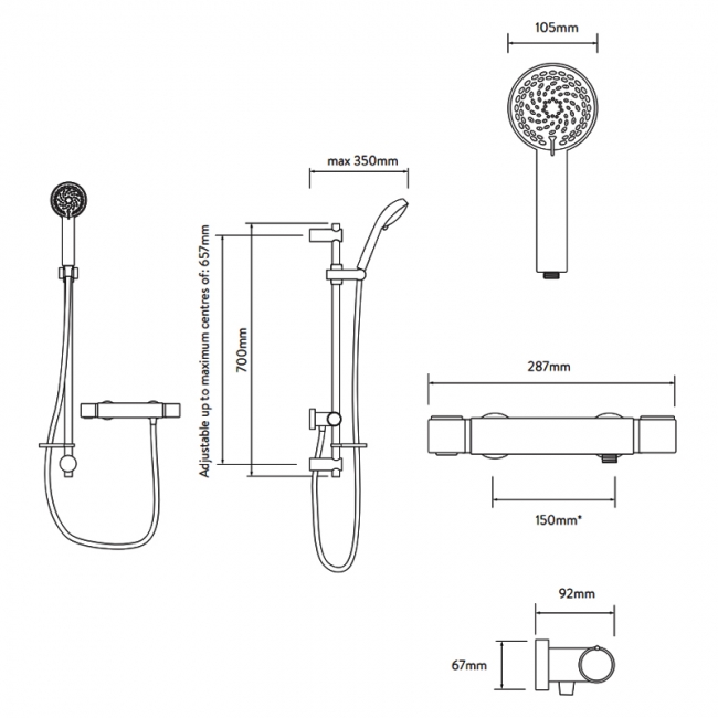 Aqualisa Midas 110 Bar Mixer Shower with Shower Kit