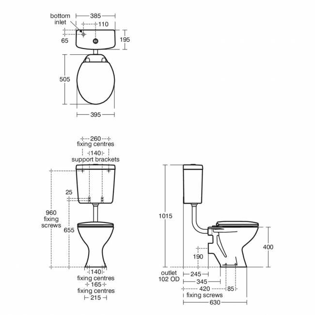 Armitage Shanks Sandringham 21 Low Level Cistern Bottom Inlet 6/4 L Dual Flush Valve - White