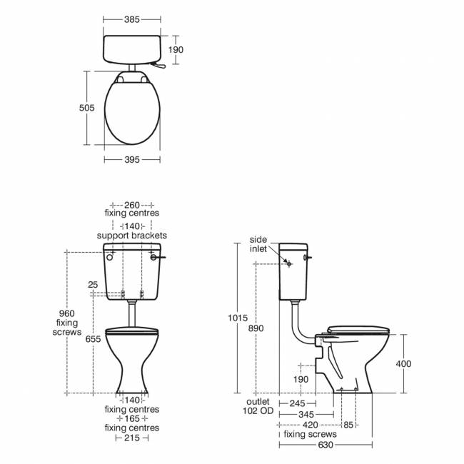 Armitage Shanks Sandringham 21 Low Level Cistern Side Inlet 6 L Syphon Flush - White