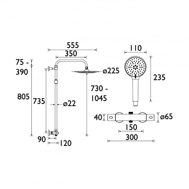 Bristan Buzz Thermostatic Bar Mixer Shower with Shower Rigid Riser Kit and Fixed Head - Chrome