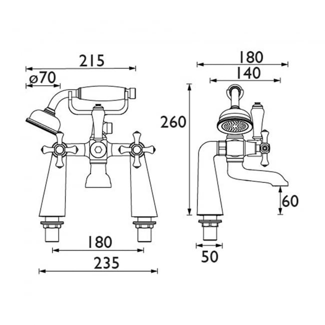 Bristan Colonial Bath Shower Mixer Tap - Chrome Plated