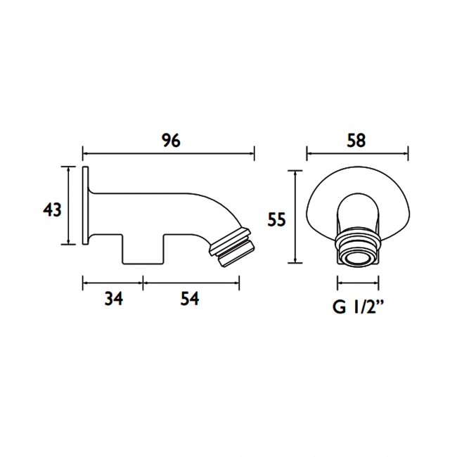 Bristan Commercial Rigid Riser Exposed Shower Arm 87mm Length - Chrome