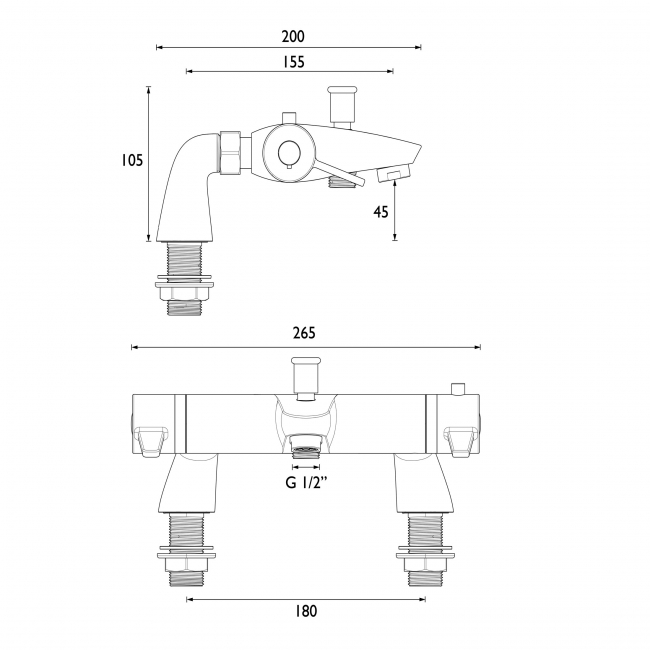 Bristan Design Utility Lever TMV2 Thermostatic Bath Shower Mixer - Chrome