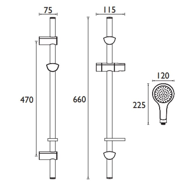 Bristan Evo Adjustable Shower Rail Kit Single Function Handset - Chrome